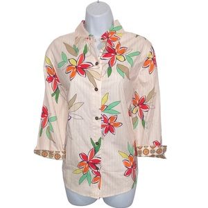 Alfred Dunner Floral Striped Button Down Shirt - women’s Size 12